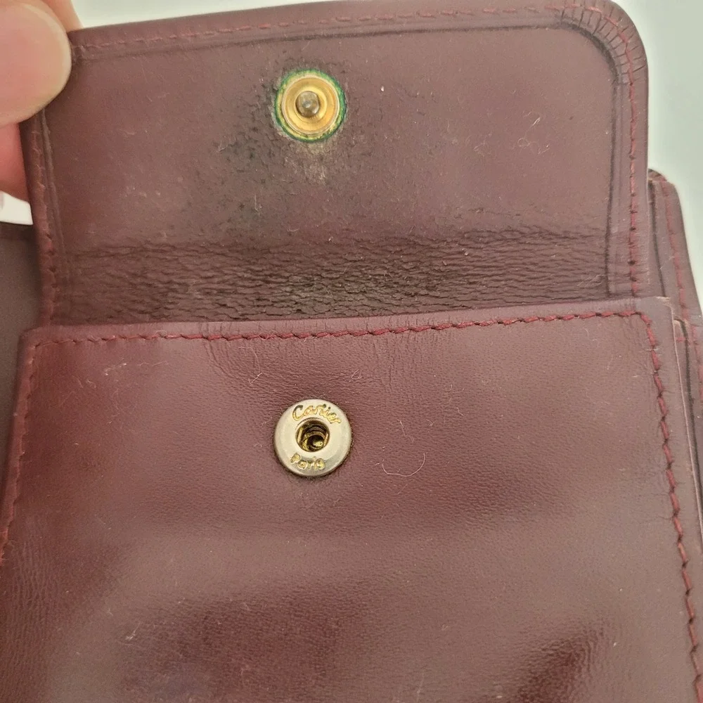 Cartier Vintage Must de Cartier Burgundy Leather Bifold Wallet Gold Corners
